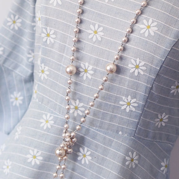 Light Blue Daisy Floral Bow Back 100% Cotton Dress - Picture 6 of 8